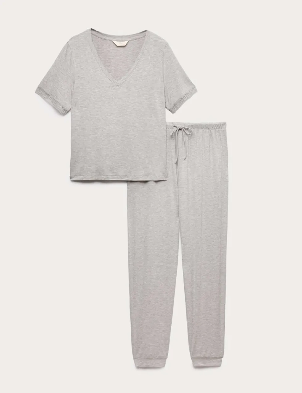 Lace Trim Cuffed Hem Pyjama Set
