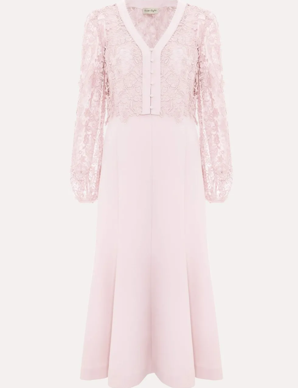 Lace V-Neck Button Detail Midi Tea Dress