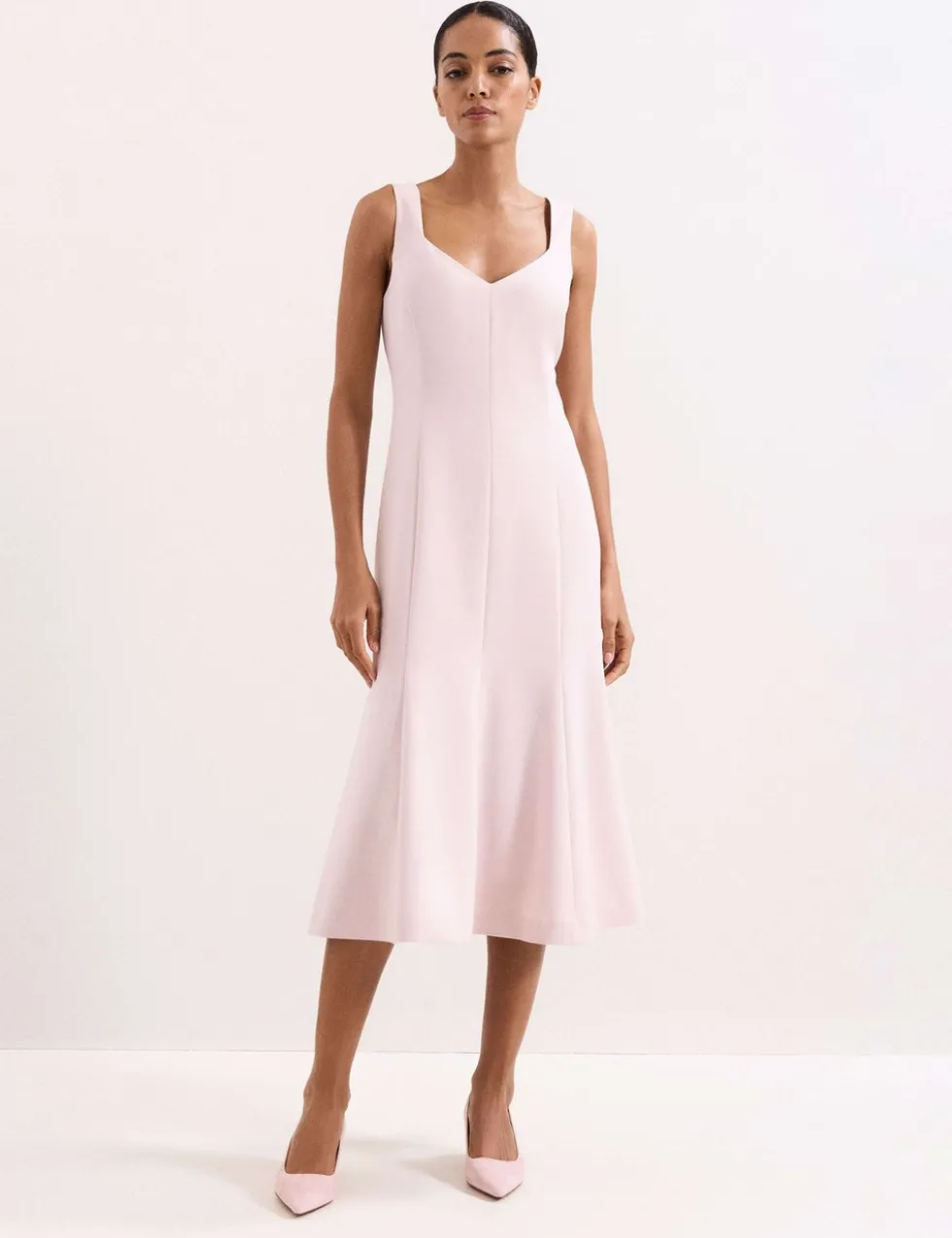 Lace V-Neck Button Detail Midi Tea Dress