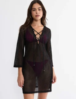 Lace V-Neck Mini Beach Dress