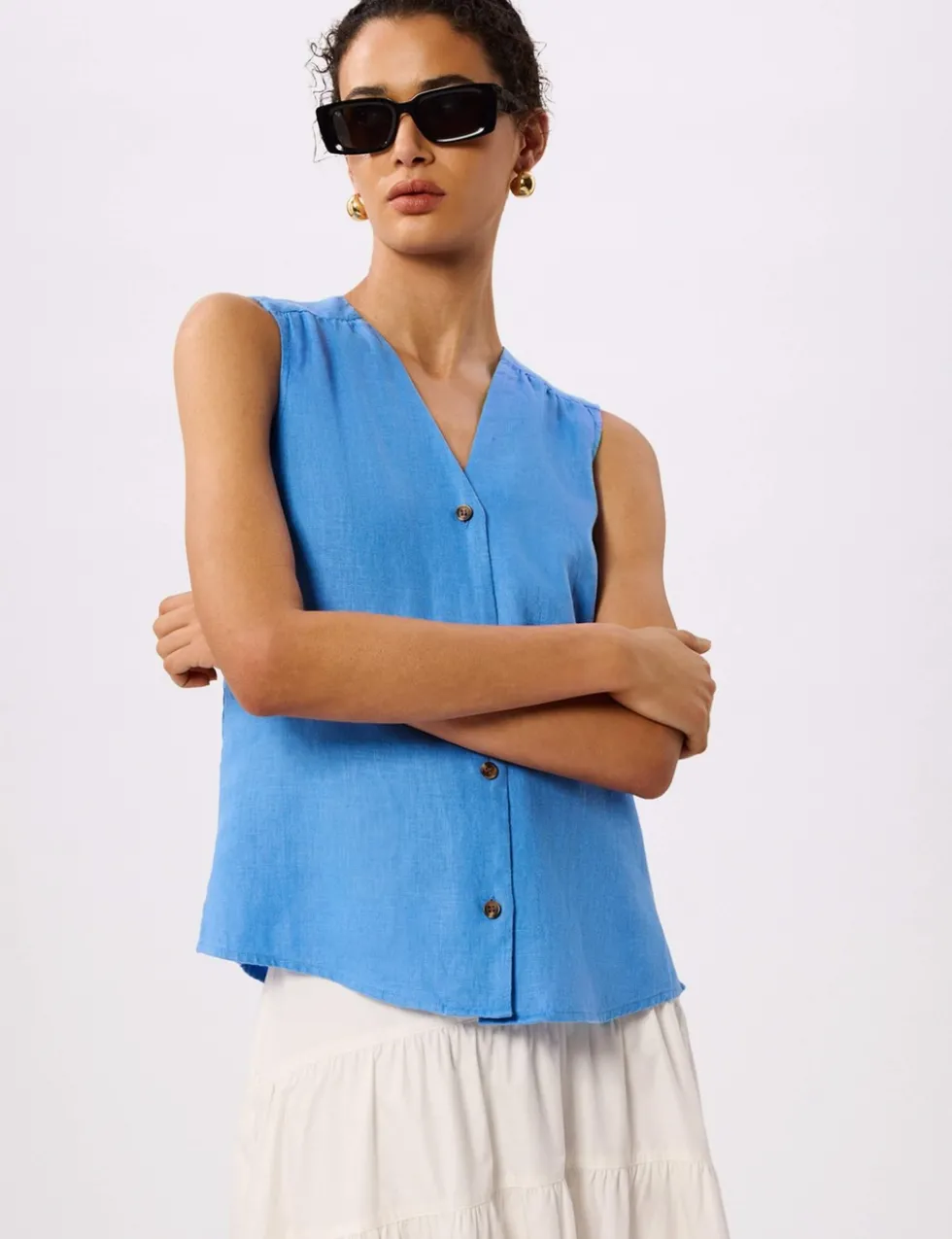 Laura Pure Linen Button Through Tank Top