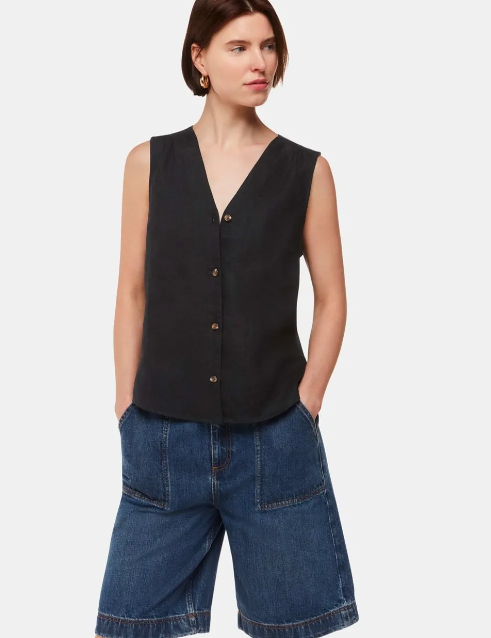 Laura Pure Linen Button Through Tank Top