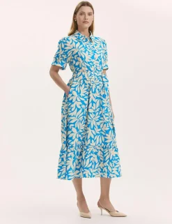 Leaf Print Midi Shirt Dress