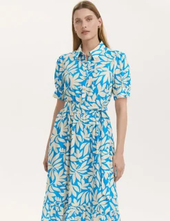 Leaf Print Midi Shirt Dress