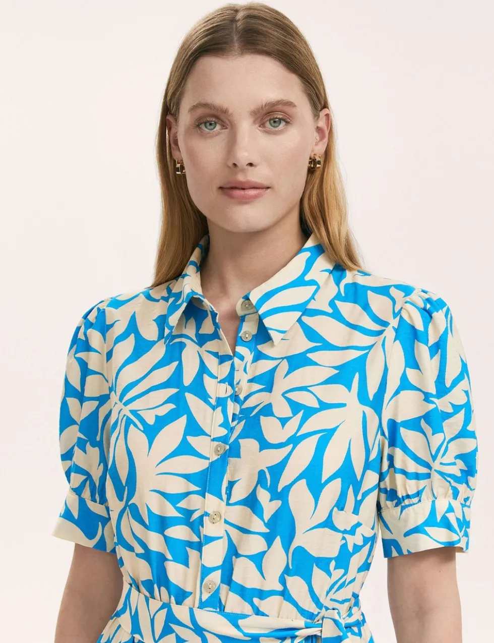 Leaf Print Midi Shirt Dress