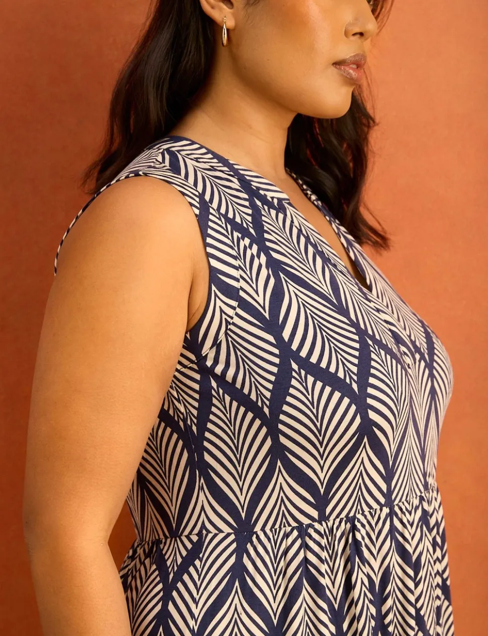 Leaf Print V-Neck Maxi Tiered Dress