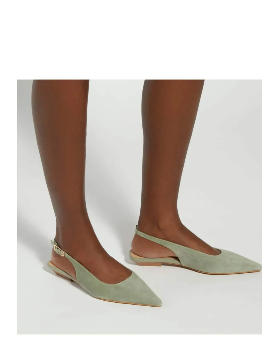 Leather Angle Heel Pointed Slingback Shoes