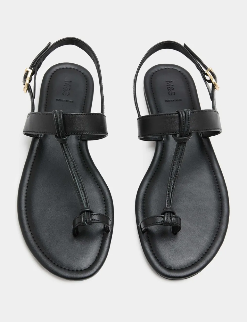 Leather Ankle Strap Flat Toe Loop Sandals