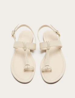 Leather Ankle Strap Flat Toe Loop Sandals