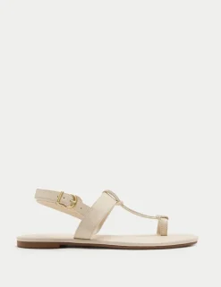 Leather Ankle Strap Flat Toe Loop Sandals