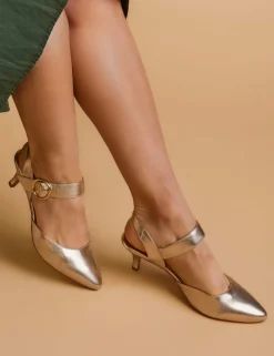 Leather Ankle Strap Kitten Heel Court Shoes