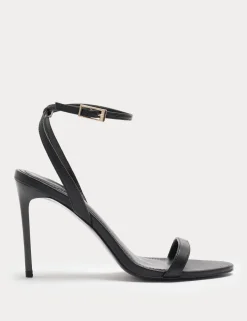 Leather Ankle Strap Stiletto Heel Sandals