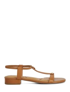 Leather Ankle Strap T Bar Block Heel Sandals