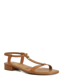 Leather Ankle Strap T Bar Block Heel Sandals