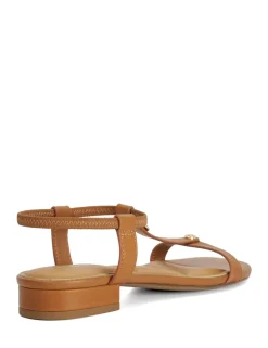 Leather Ankle Strap T Bar Block Heel Sandals