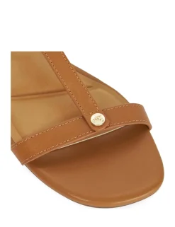 Leather Ankle Strap T Bar Block Heel Sandals
