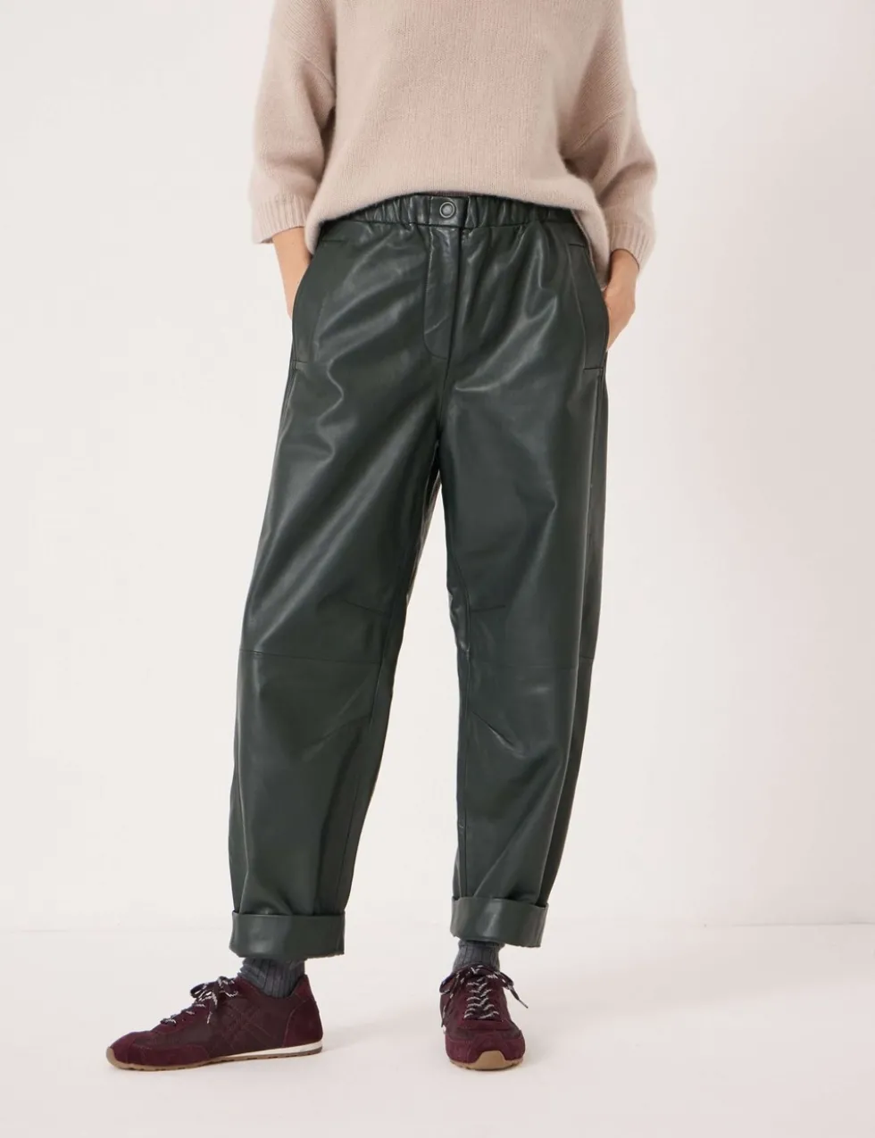 Leather Barrel Leg Trousers