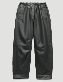 Leather Barrel Leg Trousers