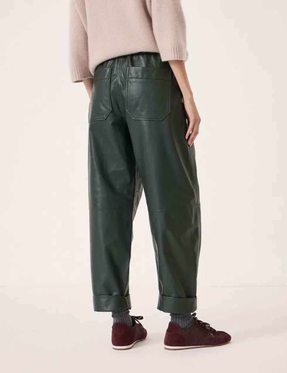 Leather Barrel Leg Trousers