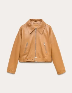 Leather Belted Biker Jacket