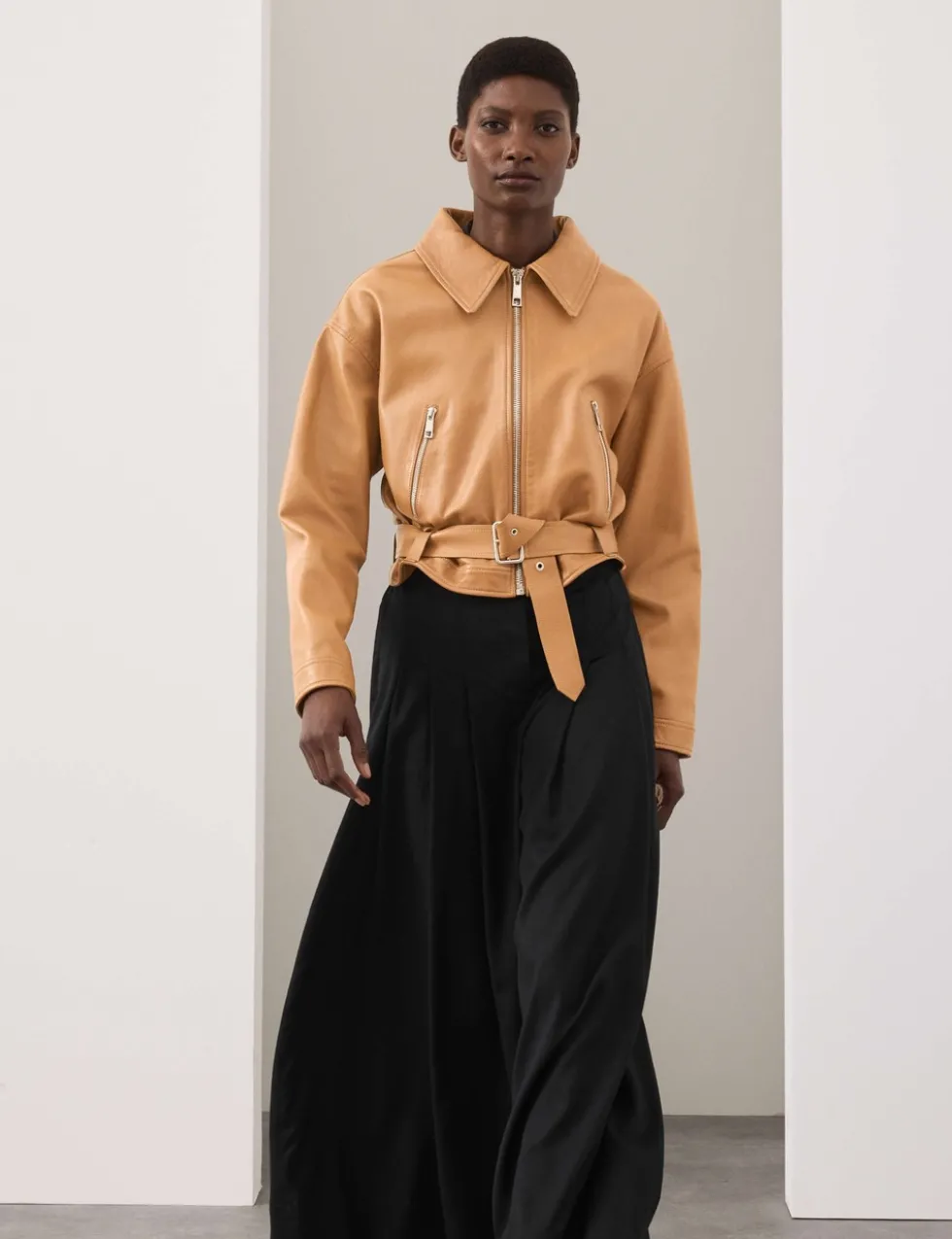 Leather Belted Biker Jacket