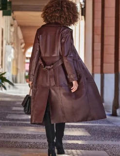 Leather Belted Double Breasted Trench Coat