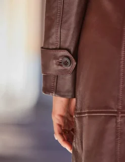 Leather Belted Double Breasted Trench Coat