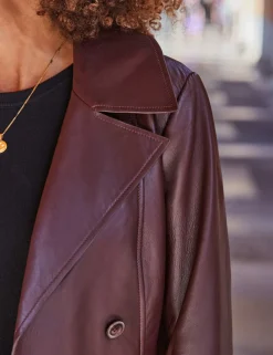Leather Belted Double Breasted Trench Coat