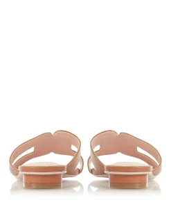 Leather Block Heel Sliders
