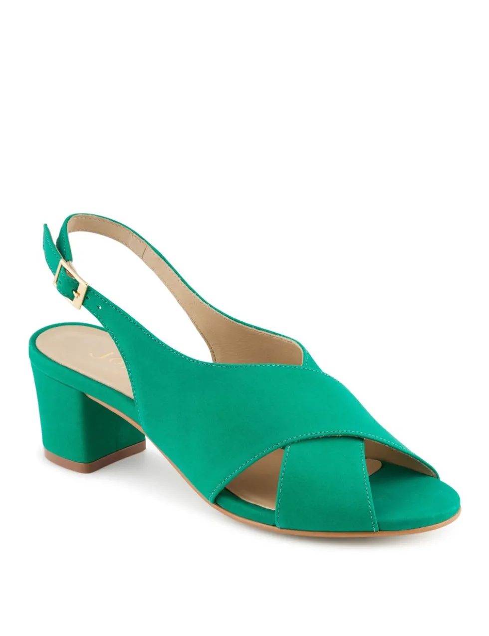 Leather Block Heel Slingback Sandals