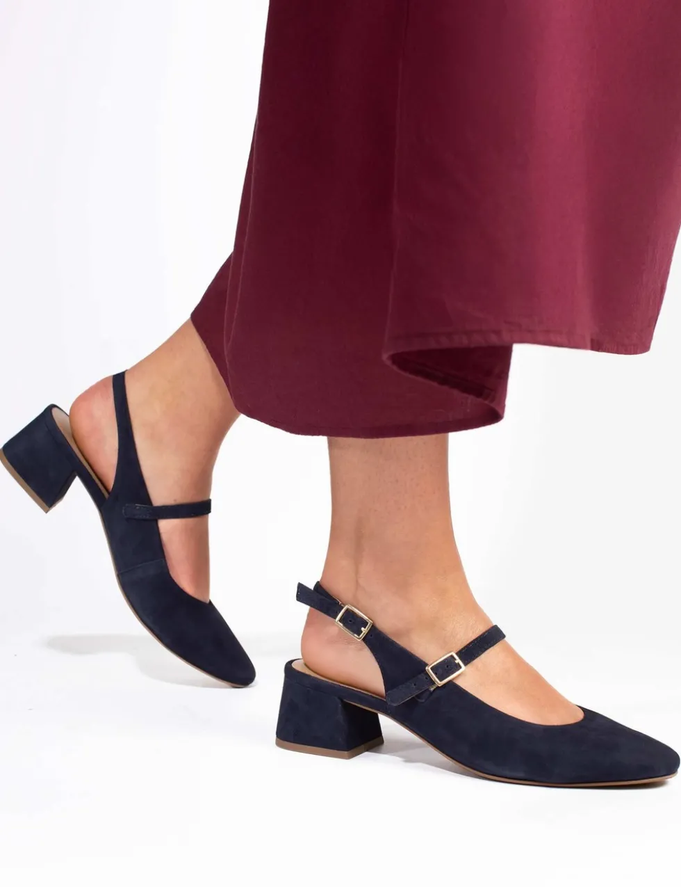 Leather Block Heel Slingback Mary Jane Shoes