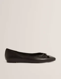 Leather Bow Flat Ballet Pumps