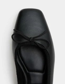 Leather Bow Square Toe Flat Ballet Pumps