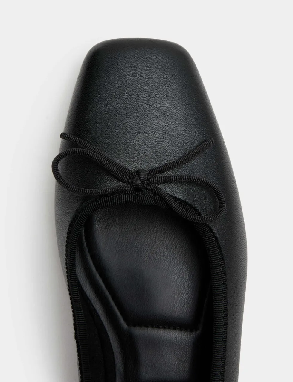 Leather Bow Square Toe Flat Ballet Pumps
