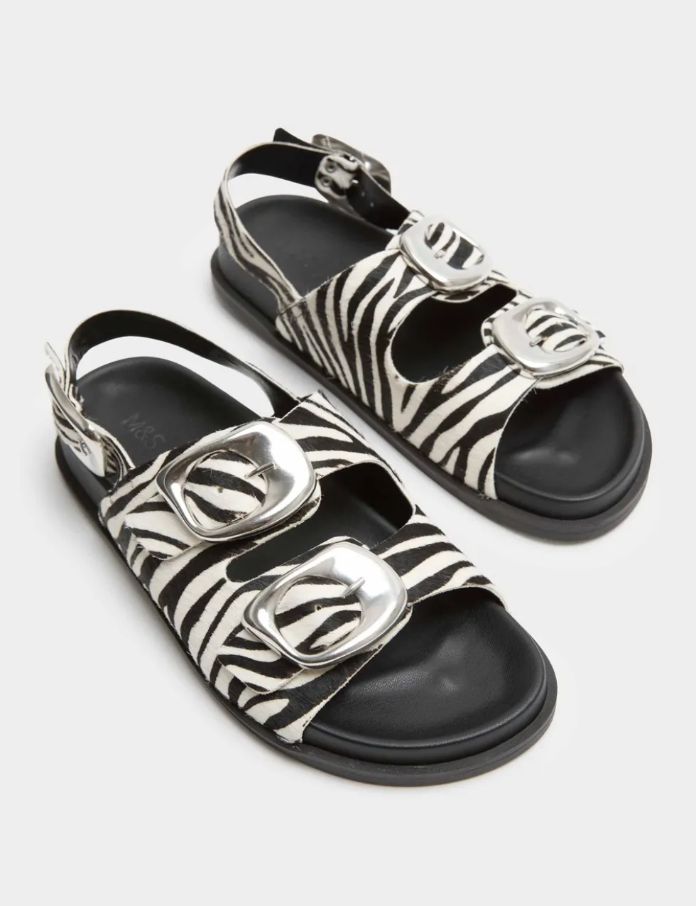 Leather Buckle Animal Print Flat Sandals
