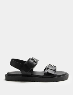 Leather Buckle Ankle Strap Flatform Sandals