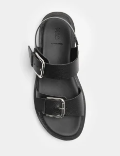 Leather Buckle Ankle Strap Flatform Sandals