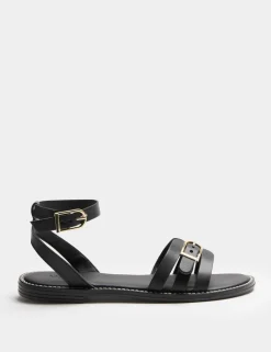 Leather Buckle Ankle Strap Sandals
