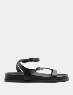 Leather Buckle Ankle Strap Flat Sandals