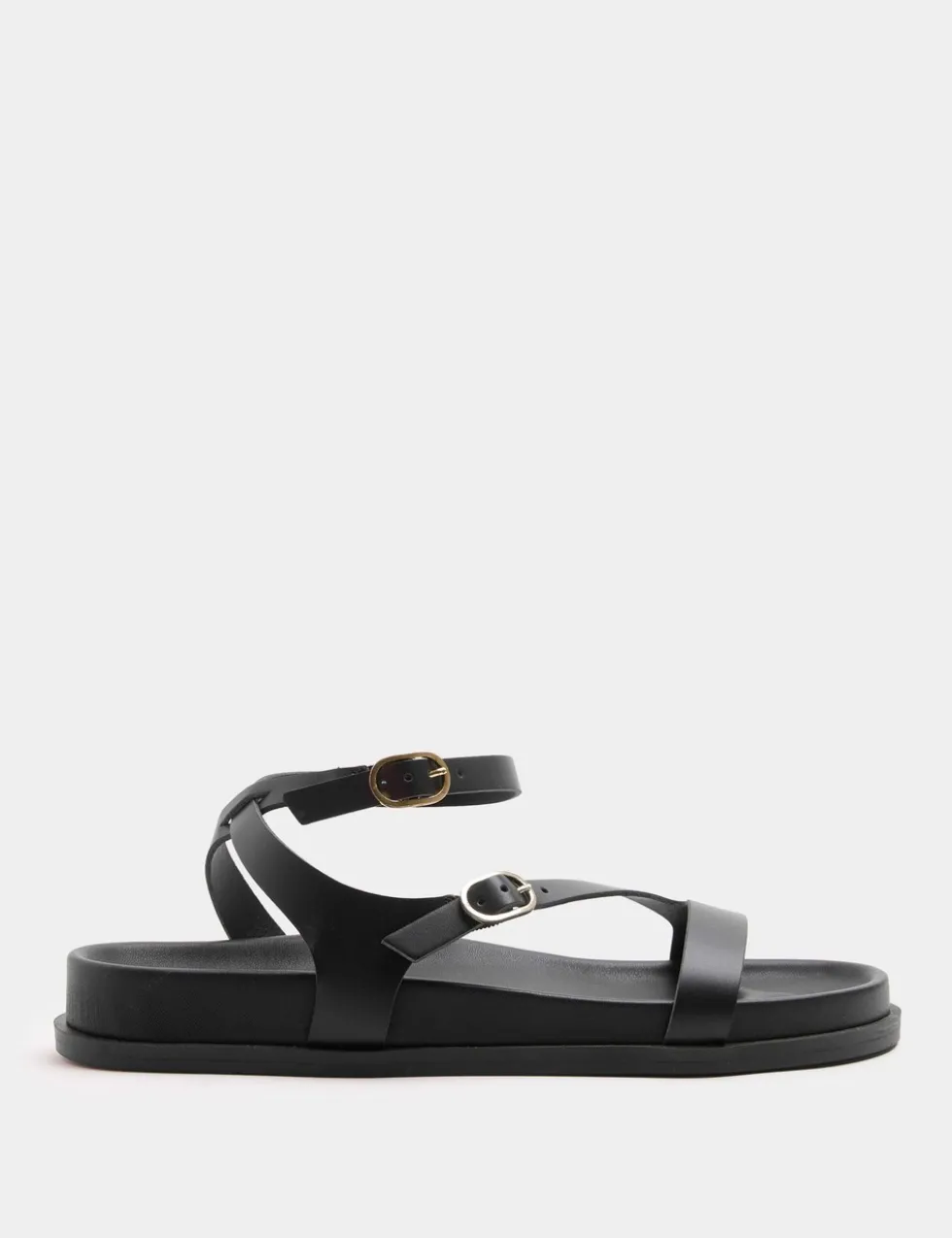 Leather Buckle Ankle Strap Flat Sandals