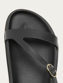 Leather Buckle Ankle Strap Flat Sandals