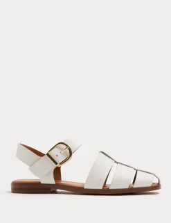 Leather Buckle Flat Fisherman Sandals