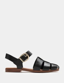 Leather Buckle Flat Fisherman Sandals