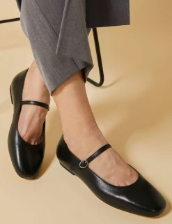 Leather Buckle Flat Pumps