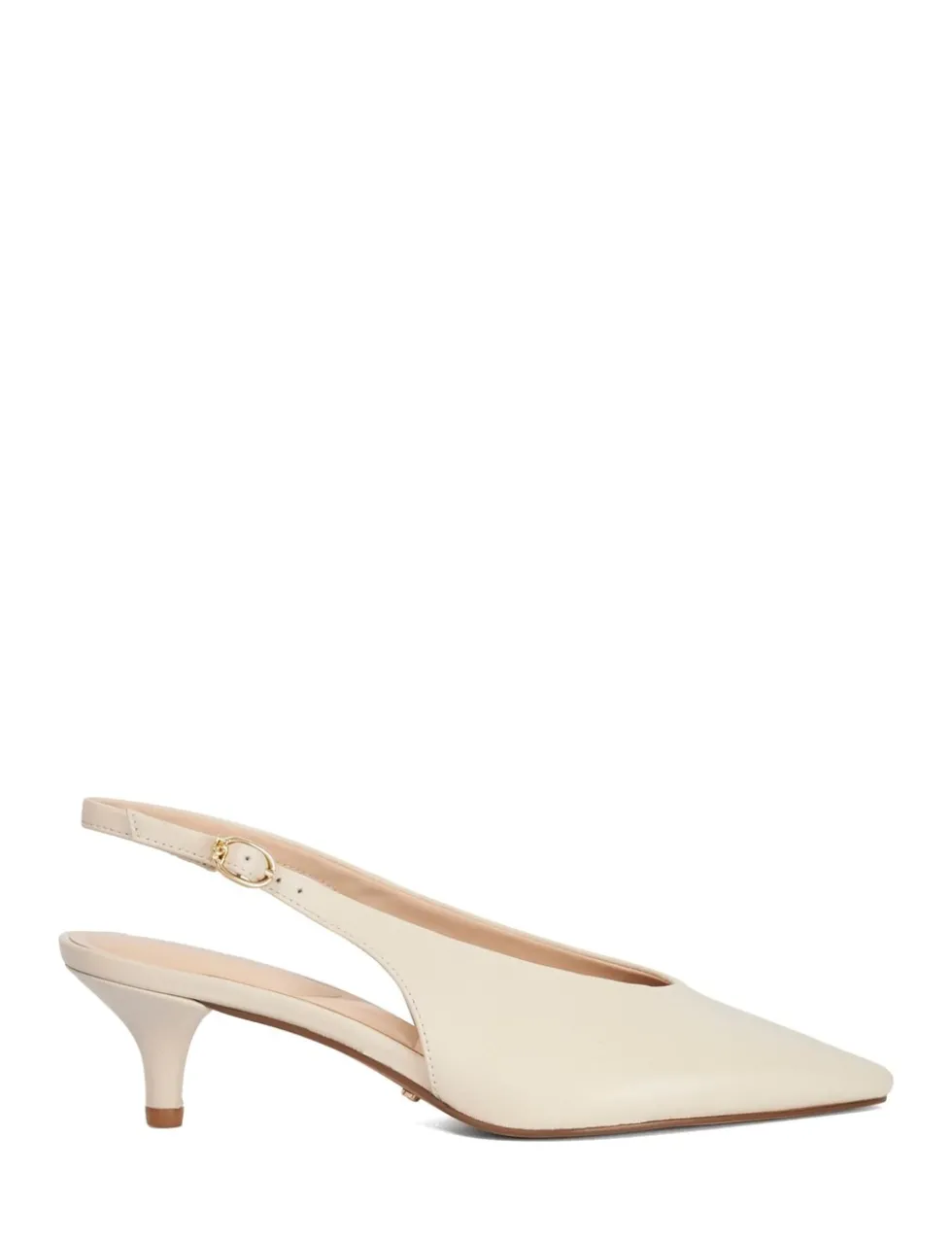 Leather Buckle Kitten Heel Slingback Shoes