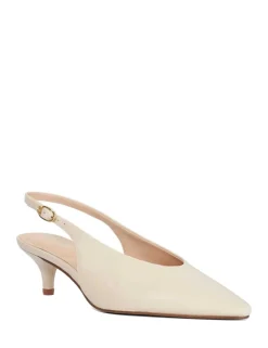 Leather Buckle Kitten Heel Slingback Shoes