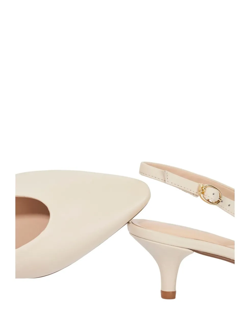 Leather Buckle Kitten Heel Slingback Shoes