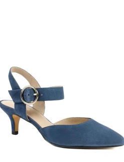 Leather Buckle Kitten Heel Court Shoes