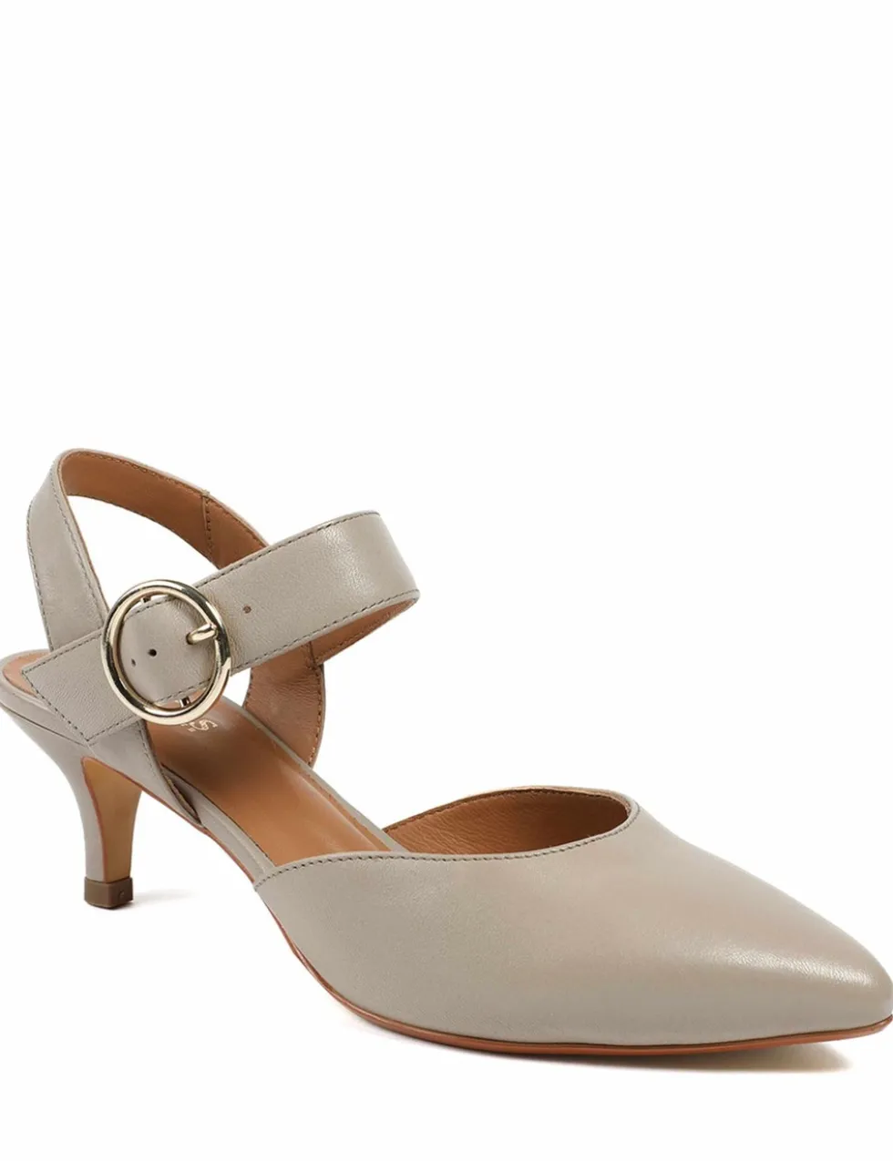 Leather Buckle Kitten Heel Court Shoes
