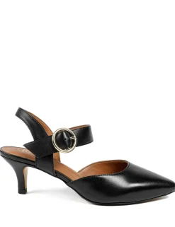 Leather Buckle Kitten Heel Court Shoes